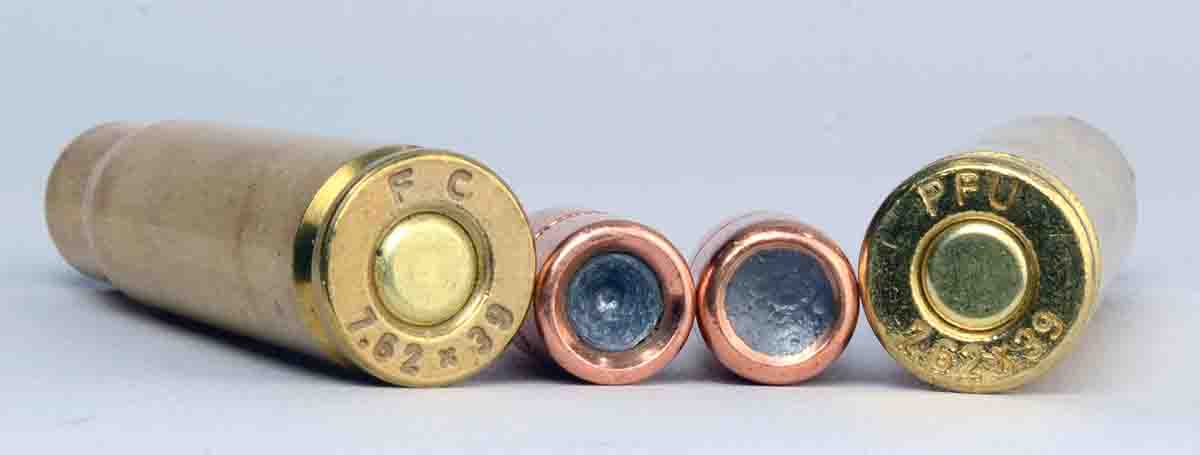 Bullets for both tested factory loads measured .309 inch in diameter, and their lead alloy bases were cupped.